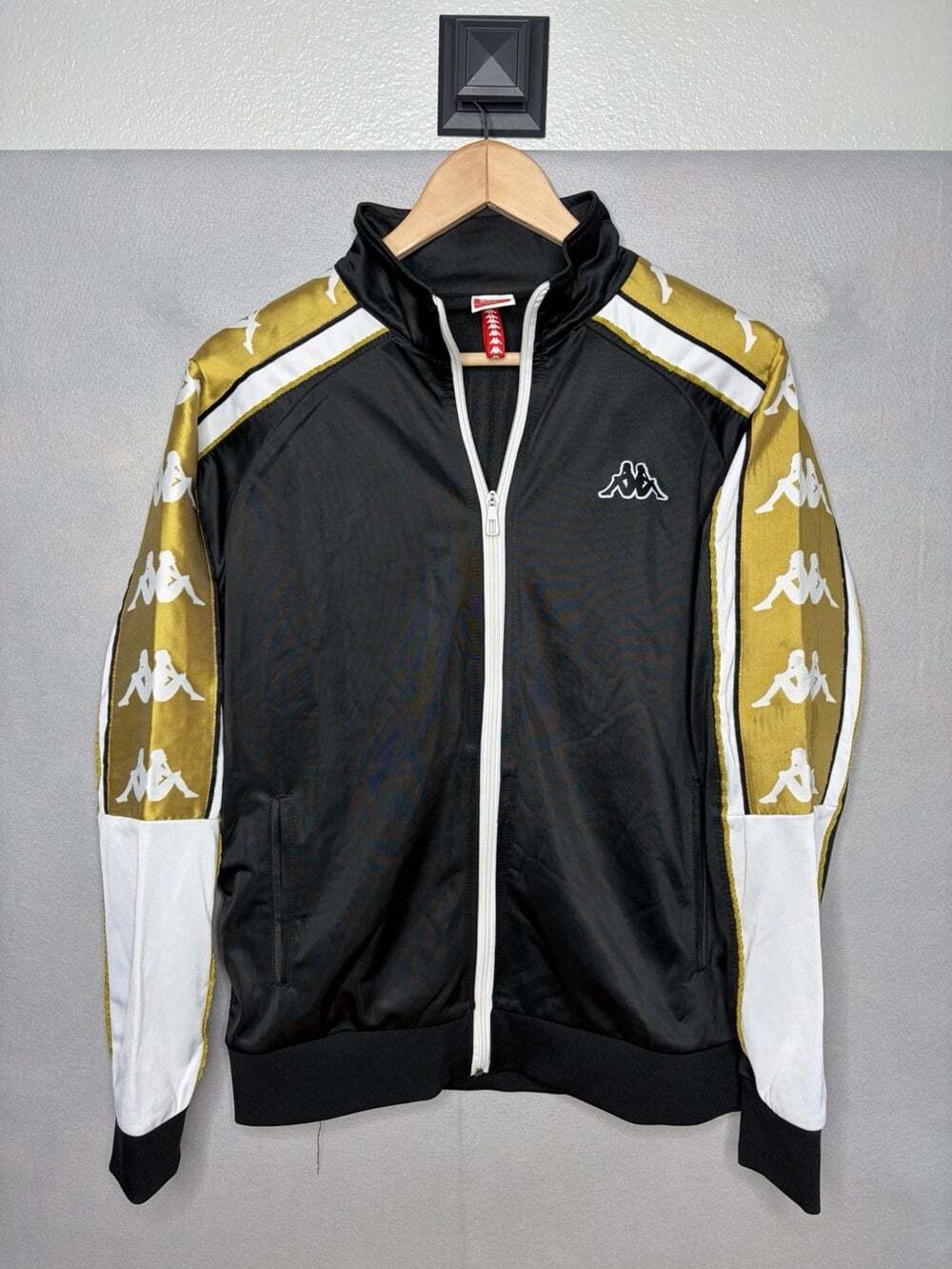 KAPPA Mens Black Yellow Track Full Zip Logo Warm Up Jacket LARGE